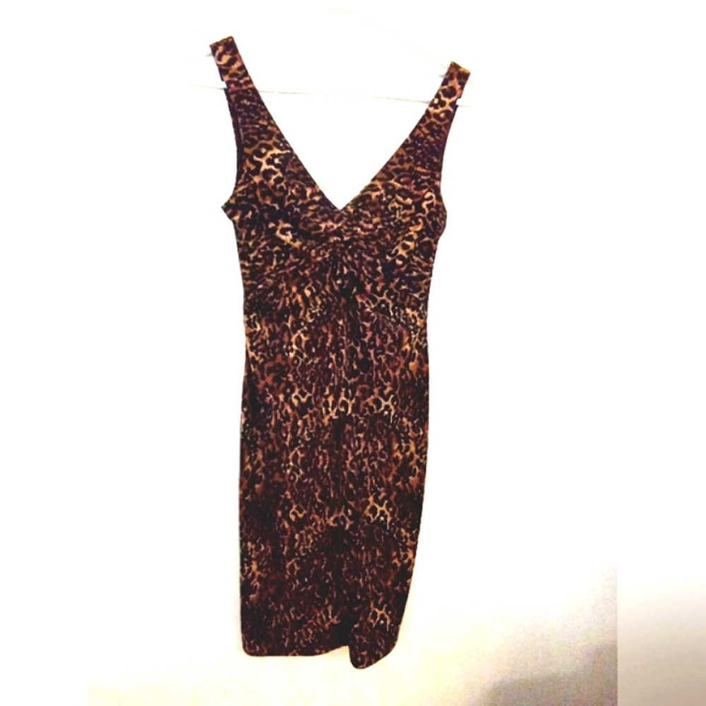 Next Up Women's Leopard Print Tank Bodycon Dress w Ruching Size Small